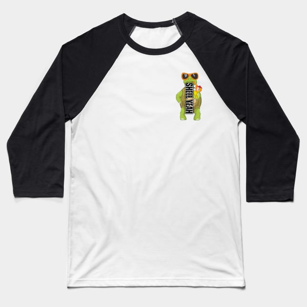 Shell Yeah – Funny Turtle Pocket Shirt in Black & White Baseball T-Shirt by InkBlissful